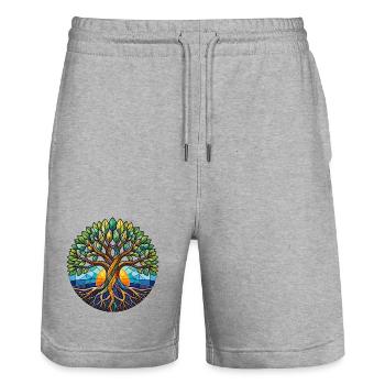 Glass Tree of Life - Stanley/Stella Trainer Unisex Organic Jogging Shorts - heather grey - Front - Nik (191cm) & Marisol (170cm)