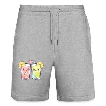 Limonade Couple Amour Boisson Coeur Drôle - Short de jogging bio TRAINER Stanley/Stella unisexe - gris chiné - Devant - Nik (191cm) & Marisol (170cm)