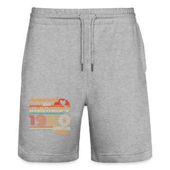 März 1980 Jahrgang 1980 Retro Geburtstagsgeschenk - Stanley/Stella Unisex Bio Joggingshorts Trainer  - Grau meliert - Vorne - Nik (191cm) & Marisol (170cm)