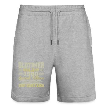 Jahrgang 1980 geboren Retro Geburtstag Vintage - Stanley/Stella Unisex Bio Joggingshorts Trainer  - Grau meliert - Vorne - Nik (191cm) & Marisol (170cm)