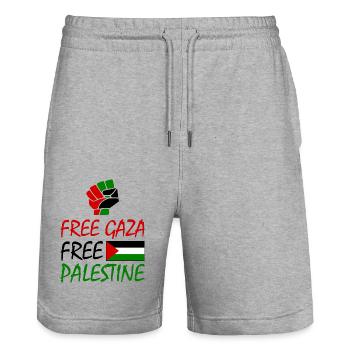 Free gaza Free palestine - Stanley/Stella Trainer Unisex Organic Jogging Shorts - heather grey - Front - Nik (191cm) & Marisol (170cm)