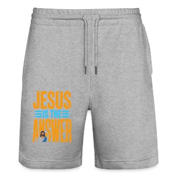 Jesus is the answer - Jesus ist die Antwort - Stanley/Stella Trainer Unisex Organic Jogging Shorts - heather grey - Front - Nik (191cm) & Marisol (170cm)
