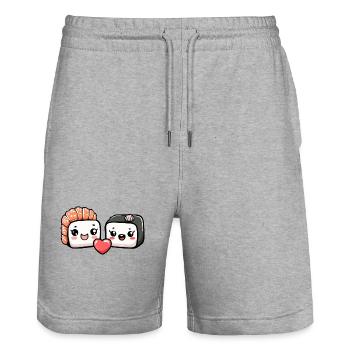 Sushi Couple Love Heart Funny - Stanley/Stella Trainer Unisex Organic Jogging Shorts - heather grey - Front - Nik (191cm) & Marisol (170cm)