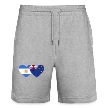 Argentinien Neuseeland Flagge Herz - Stanley/Stella Unisex Bio Joggingshorts Trainer  - Grau meliert - Vorne - Nik (191cm) & Marisol (170cm)