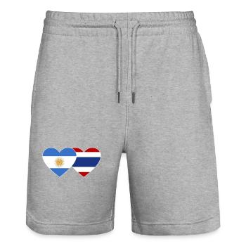 Argentinien Thailand Flagge Herz - Stanley/Stella Unisex Bio Joggingshorts Trainer  - Grau meliert - Vorne - Nik (191cm) & Marisol (170cm)