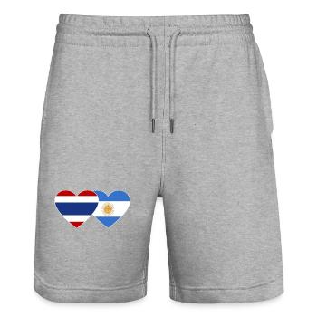 Thailand Argentina flag heart - Stanley/Stella Trainer Unisex Organic Jogging Shorts - heather grey - Front - Nik (191cm) & Marisol (170cm)