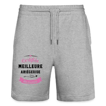 Certifiée ariégeoise du monde - Short de jogging bio TRAINER Stanley/Stella unisexe - gris chiné - Devant - Nik (191cm) & Marisol (170cm)