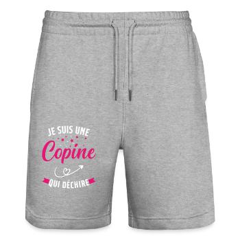 Je Suis Une Copine Qui Déchire Humour Cadeau - Short de jogging bio TRAINER Stanley/Stella unisexe - gris chiné - Devant - Nik (191cm) & Marisol (170cm)