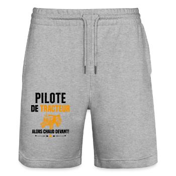 Pilote De Tracteur Cadeau Humour Agriculteur - Short de jogging bio TRAINER Stanley/Stella unisexe - gris chiné - Devant - Nik (191cm) & Marisol (170cm)