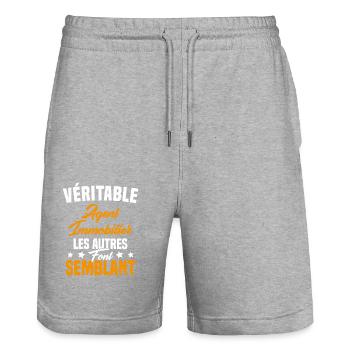 Véritable agent immobilier Cadeau Humour - Short de jogging bio TRAINER Stanley/Stella unisexe - gris chiné - Devant - Nik (191cm) & Marisol (170cm)