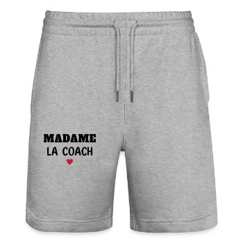 Femme Humour Coach Sportif madame la Coach - Short de jogging bio TRAINER Stanley/Stella unisexe - gris chiné - Devant - Nik (191cm) & Marisol (170cm)