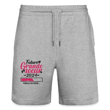 Future Grande Soeur 2024 Humour Cadeau - Short de jogging bio TRAINER Stanley/Stella unisexe - gris chiné - Devant - Nik (191cm) & Marisol (170cm)