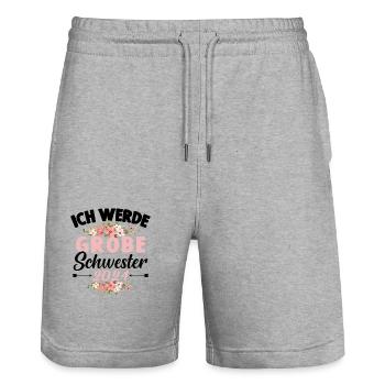 Große Schwester 2024 Baby Schwangerschaft Kind - Stanley/Stella Unisex Bio Joggingshorts Trainer  - Grau meliert - Vorne - Nik (191cm) & Marisol (170cm)