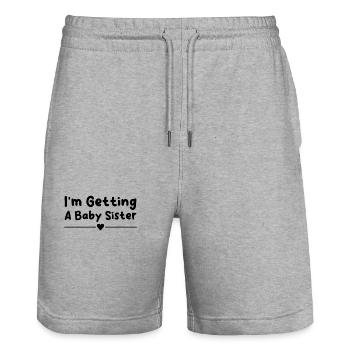 Je vais avoir une petite sœur - Short de jogging bio TRAINER Stanley/Stella unisexe - gris chiné - Devant - Nik (191cm) & Marisol (170cm)