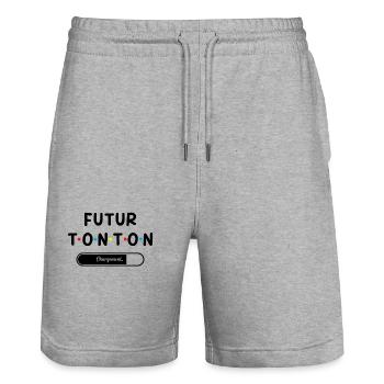 Homme Annonce Grossesse Tonton Futur Tonton - Short de jogging bio TRAINER Stanley/Stella unisexe - gris chiné - Devant - Nik (191cm) & Marisol (170cm)