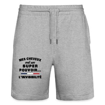 mes cheveux homme humour cheveux super pouvoir - Short de jogging bio TRAINER Stanley/Stella unisexe - gris chiné - Devant - Nik (191cm) & Marisol (170cm)