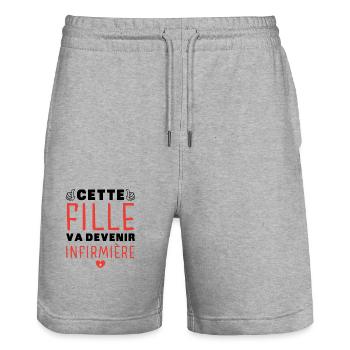 fille va devenir infirmière - Future infirmière - Short de jogging bio TRAINER Stanley/Stella unisexe - gris chiné - Devant - Nik (191cm) & Marisol (170cm)