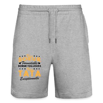 Une Sœur formidable donne une Tata exceptionnelle - Short de jogging bio TRAINER Stanley/Stella unisexe - gris chiné - Devant - Nik (191cm) & Marisol (170cm)
