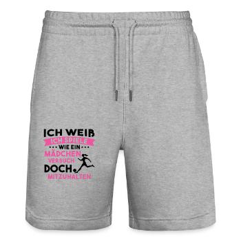 Fußball Sport Mädchen Geschenk - Stanley/Stella Unisex Bio Joggingshorts Trainer  - Grau meliert - Vorne - Nik (191cm) & Marisol (170cm)
