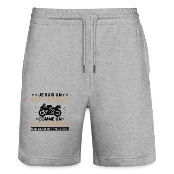Motard Homme Papy Moto Cadeau Motorcycle Motards - Short de jogging bio TRAINER Stanley/Stella unisexe - gris chiné - Devant - Nik (191cm) & Marisol (170cm)