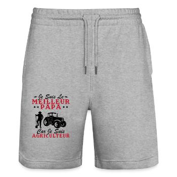 Je suis le meilleur papa car je suis Agriculteur - Short de jogging bio TRAINER Stanley/Stella unisexe - gris chiné - Devant - Nik (191cm) & Marisol (170cm)