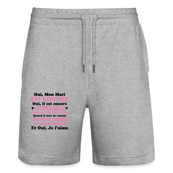 Oui, Mon Mari Est Routier Femme Humour Camionneur - Short de jogging bio TRAINER Stanley/Stella unisexe - gris chiné - Devant - Nik (191cm) & Marisol (170cm)