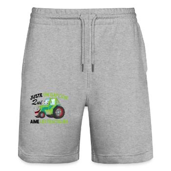 Juste Un Garçon Qui Aime Les Tracteurs Agriculteur - Short de jogging bio TRAINER Stanley/Stella unisexe - gris chiné - Devant - Nik (191cm) & Marisol (170cm)
