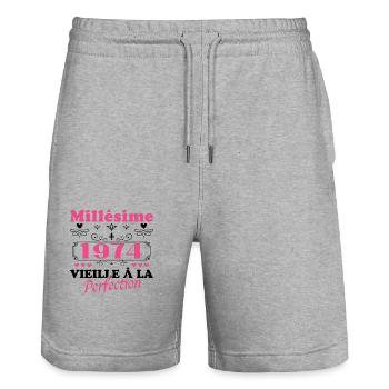 Vintage Woman 1974 Gift Anniversary Humor - Stanley/Stella Trainer Unisex Organic Jogging Shorts - heather grey - Front - Nik (191cm) & Marisol (170cm)