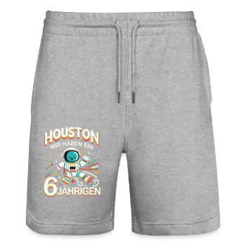 Birthday Gift 6 Years Birthday Boy - Stanley/Stella Trainer Unisex Organic Jogging Shorts - heather grey - Front - Nik (191cm) & Marisol (170cm)