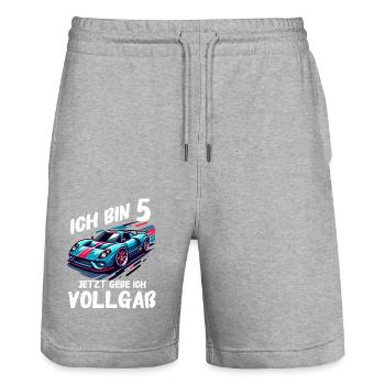 Birthday Gift 5 Years Birthday Boy - Stanley/Stella Trainer Unisex Organic Jogging Shorts - heather grey - Front - Nik (191cm) & Marisol (170cm)