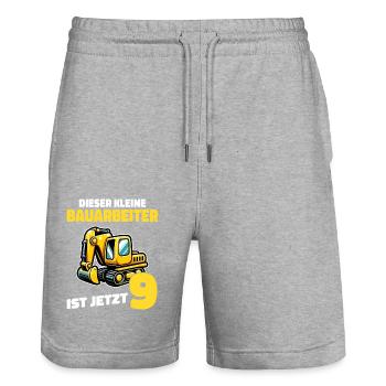 Birthday Gift 9 Years Birthday Boy - Stanley/Stella Trainer Unisex Organic Jogging Shorts - heather grey - Front - Nik (191cm) & Marisol (170cm)
