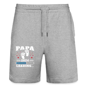 Dad 2024 Funny Father's Day Gift Pregnant - Stanley/Stella Trainer Unisex Organic Jogging Shorts - heather grey - Front - Nik (191cm) & Marisol (170cm)