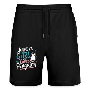 Pinguin Pinguine Tier - Stanley/Stella Unisex Bio Joggingshorts Trainer  - Schwarz - Vorne - Nik (191cm) & Marisol (170cm)