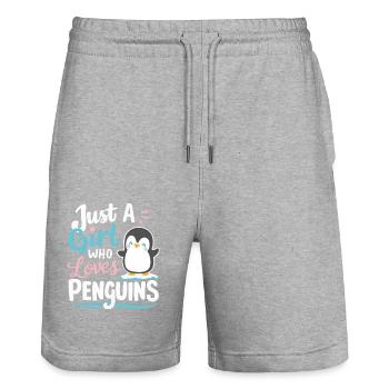 Penguin Penguin Animal - Stanley/Stella Trainer Unisex Organic Jogging Shorts - heather grey - Front - Nik (191cm) & Marisol (170cm)
