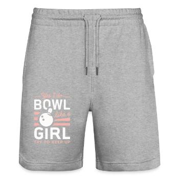 Bowling Bowler Pin Ball Bowling Ball - Short de jogging bio TRAINER Stanley/Stella unisexe - gris chiné - Devant - Nik (191cm) & Marisol (170cm)