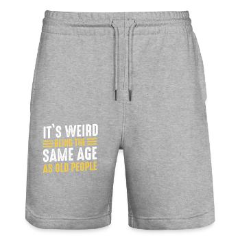 Funny, sarcasm, sarcastic humor, irony - Stanley/Stella Trainer Unisex Organic Jogging Shorts - heather grey - Front - Nik (191cm) & Marisol (170cm)