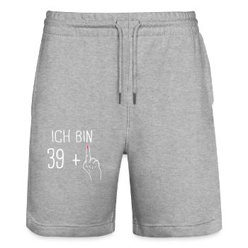 Birthday Present 40 Years Birthday Boy - Stanley/Stella Trainer Unisex Organic Jogging Shorts - heather grey - Front - Nik (191cm) & Marisol (170cm)