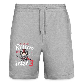 Birthday Gift 3 Years Birthday Boy - Stanley/Stella Trainer Unisex Organic Jogging Shorts - heather grey - Front - Nik (191cm) & Marisol (170cm)