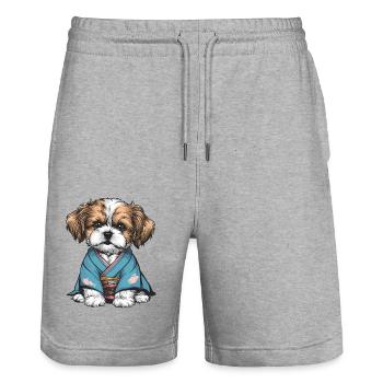 Shih Tzu In Kimono - Stanley/Stella Trainer Unisex Organic Jogging Shorts - heather grey - Front - Nik (191cm) & Marisol (170cm)