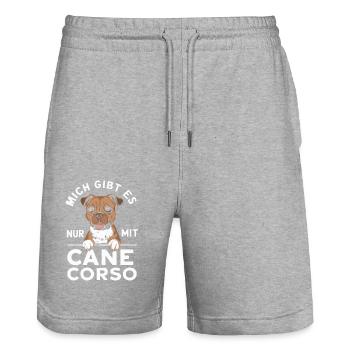 Hunde Cane Corso Italiano Hund - Stanley/Stella Unisex Bio Joggingshorts Trainer  - Grau meliert - Vorne - Nik (191cm) & Marisol (170cm)