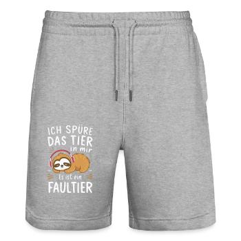 Faultier Faultiere Tier Schlafen Faul - Stanley/Stella Unisex Bio Joggingshorts Trainer  - Grau meliert - Vorne - Nik (191cm) & Marisol (170cm)