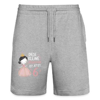 Birthday Gift 6 Years Birthday Boy - Stanley/Stella Trainer Unisex Organic Jogging Shorts - heather grey - Front - Nik (191cm) & Marisol (170cm)