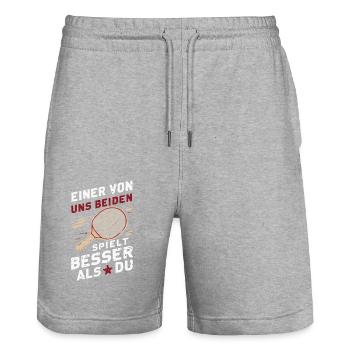 Table tennis Table tennis player - Stanley/Stella Trainer Unisex Organic Jogging Shorts - heather grey - Front - Nik (191cm) & Marisol (170cm)