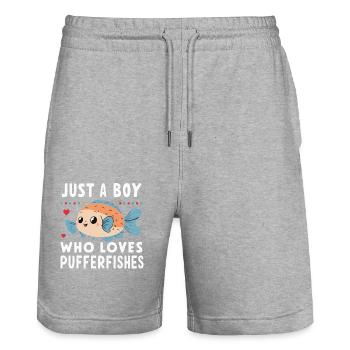Kugelfisch Kugelfische Fisch Ozean Tier - Stanley/Stella Unisex Bio Joggingshorts Trainer  - Grau meliert - Vorne - Nik (191cm) & Marisol (170cm)