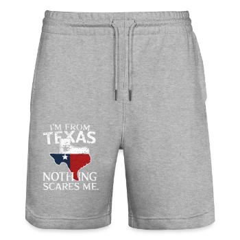 Texas State Texans Texas - Stanley/Stella Trainer Unisex Organic Jogging Shorts - heather grey - Front - Nik (191cm) & Marisol (170cm)