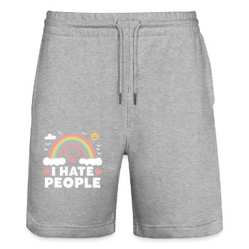 Funny, sarcasm, sarcastic humor, irony - Stanley/Stella Trainer Unisex Organic Jogging Shorts - heather grey - Front - Nik (191cm) & Marisol (170cm)