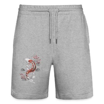 Koi Fish Carpe Japon Chine Poisson - Short de jogging bio TRAINER Stanley/Stella unisexe - gris chiné - Devant - Nik (191cm) & Marisol (170cm)