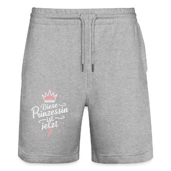 Birthday Gift 7 Years Children's Birthday - Stanley/Stella Trainer Unisex Organic Jogging Shorts - heather grey - Front - Nik (191cm) & Marisol (170cm)