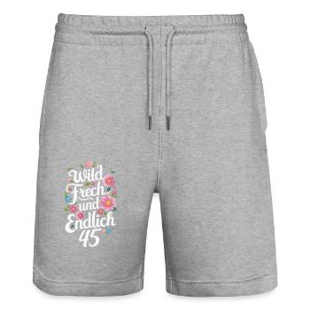 Birthday Gift 45 Years Birthday Child - Stanley/Stella Trainer Unisex Organic Jogging Shorts - heather grey - Front - Nik (191cm) & Marisol (170cm)