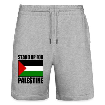 stand up for palestine - Stanley/Stella Unisex Bio Joggingshorts Trainer  - Grau meliert - Vorne - Nik (191cm) & Marisol (170cm)